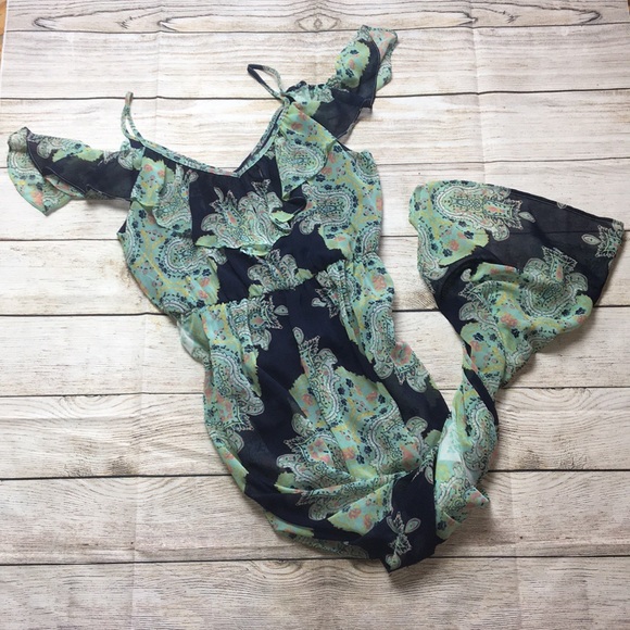 LILY ROSE Paisley Cold-Shoulder Maxi Dress M - Picture 4 of 7